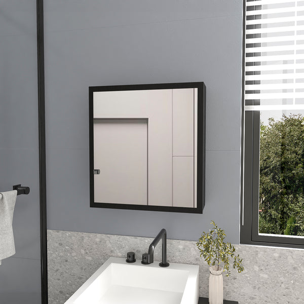 English Elm Medicine Cabinet Clayton Black with Mirrored Door, Space-Saving Engineered Wood, 4 Shelves Organize Bathroom 27.17x24.8x4.33 inches B092P238726