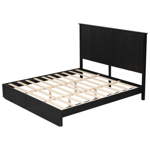 English Elm Stylish King Bed Frame Vertical Slat Headboard Low Profile Contemporary Bedroom Black N770PK369234B
