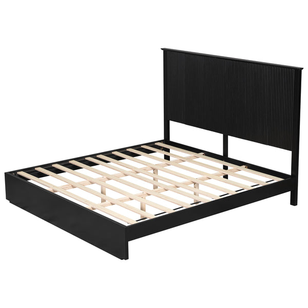 English Elm Stylish King Bed Frame Vertical Slat Headboard Low Profile Contemporary Bedroom Black N770PK369234B