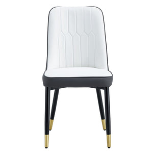 English Elm Table Set: Modern Minimalist Dining With White Imitation Marble Top & 6 Ergonomic Pu Chairs, Gold & Black W1151S01670-GIGA