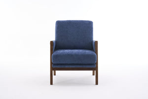 English Elm Mid-Century Solid Wood Accent Chair with Chenille Upholstery, Ergonomic Waist Support, Sturdy 300lb Capacity Navy T3903P372380