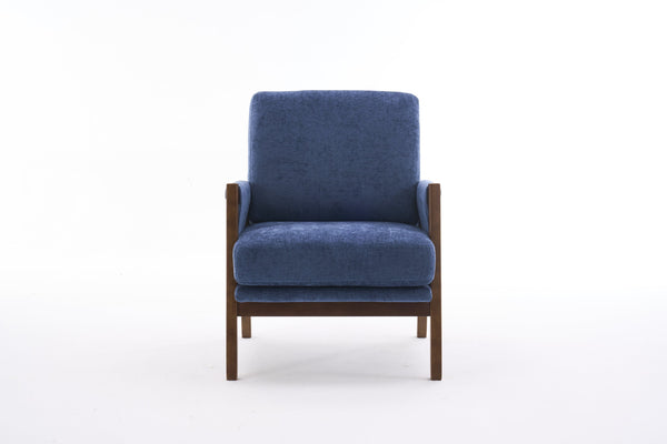 English Elm Mid-Century Solid Wood Accent Chair with Chenille Upholstery, Ergonomic Waist Support, Sturdy 300lb Capacity Navy T3903P372380