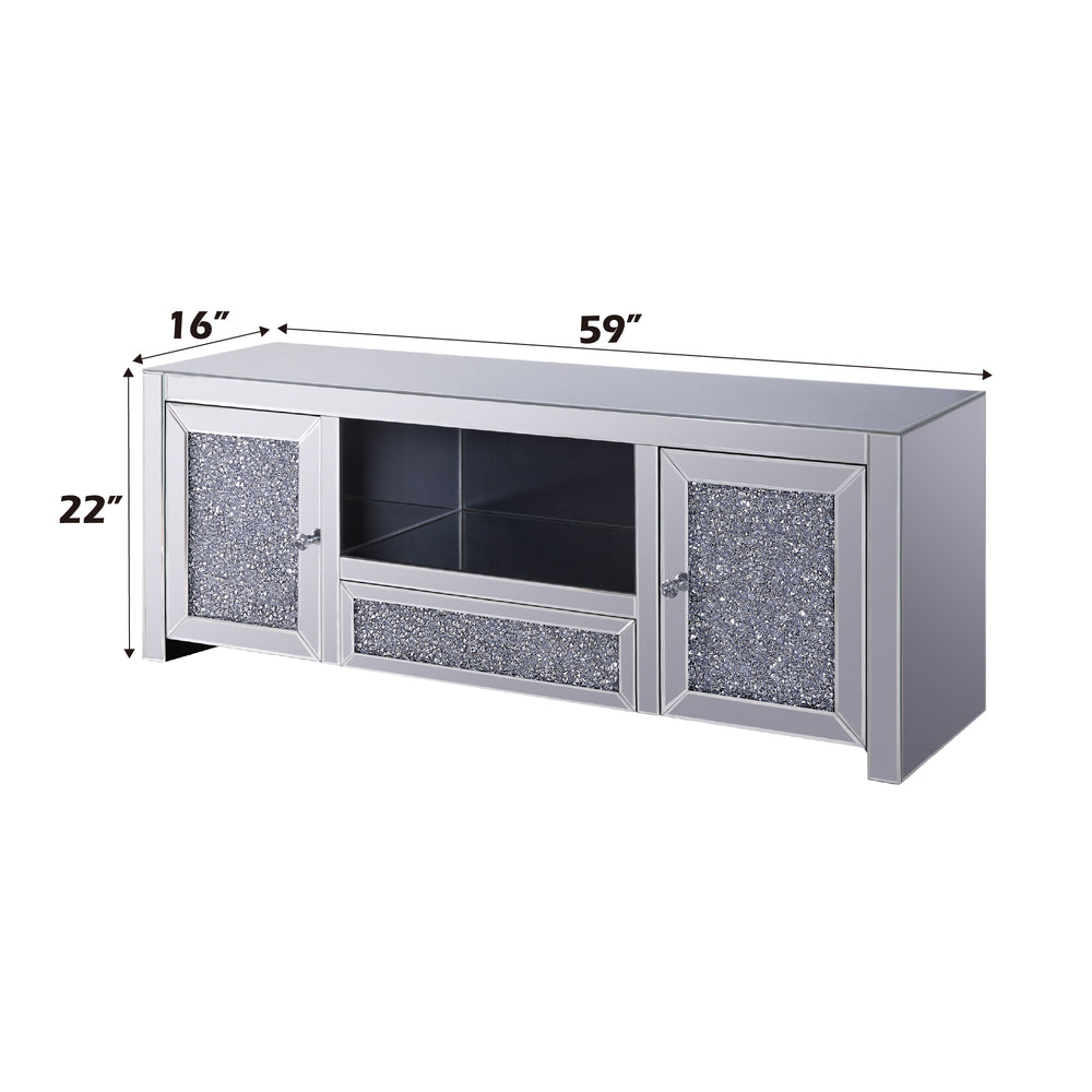 English Elm Noralie Glam Mirrored Media Console with Faux Diamond Accents and Enclosed Storage B2726P443219