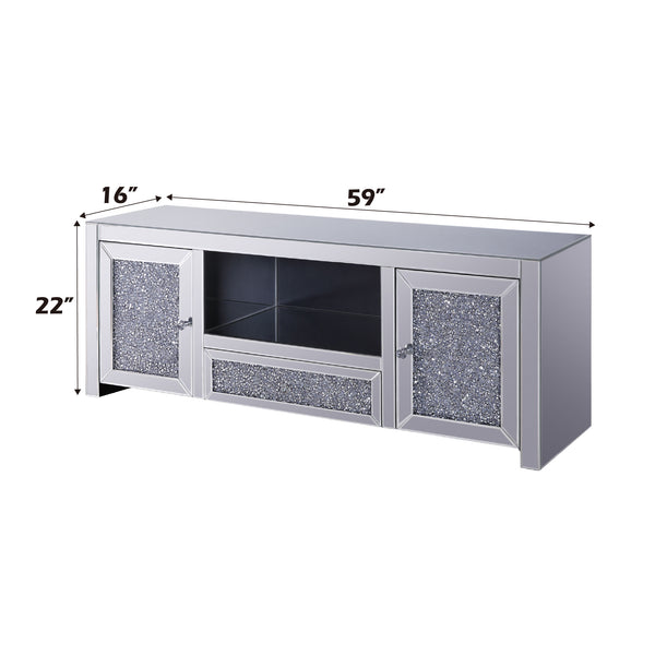 English Elm Noralie Glam Mirrored Media Console with Faux Diamond Accents and Enclosed Storage B2726P443219