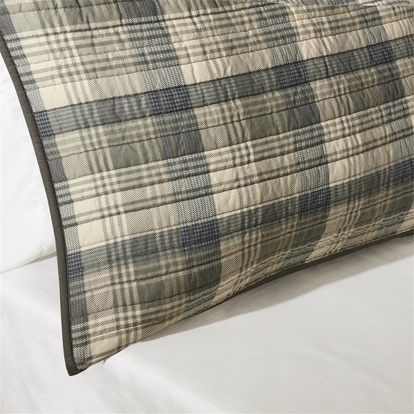 JLA Home Woolrich - 100% Cotton Oversized Quilt Mini Set – Reversible Plaid & Solid Design, Lightweight Breathable Year-Round Comfort Tan WR14-1787