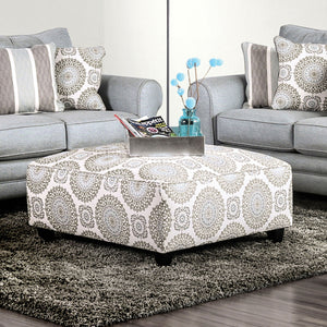English Elm Square Upholstery Ottoman in Blue Chenille Patterned Fabric — Plush Extra Seating, Stylish Accent Ivory 38 L x 38 W x 12 H B2741P356316