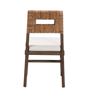 English Elm Bohemian Handwoven Kubu Rattan Mahogany Wood Dining Chair Organic Eclectic Style B2750P467643
