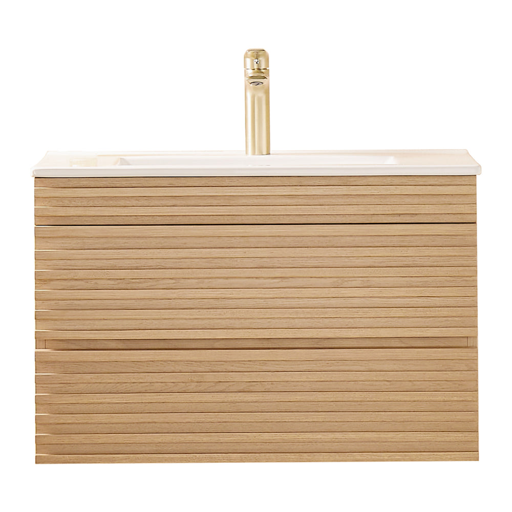 English Elm 30" Tiered Wall Mounted Floating Single Vanity with Ceramic Sink, Plywood Durability & Storage Nook W1826P255391