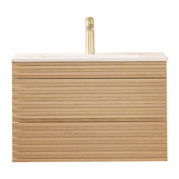 English Elm 30" Tiered Wall Mounted Floating Single Vanity with Ceramic Sink, Plywood Durability & Storage Nook W1826P255391