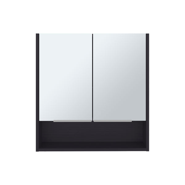 English Elm Medicine Cabinet With Mirror, Open Shelf & 3 Interior Shelves - Stylish Black Storage Solution! B097133184