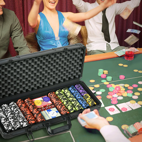 English Elm Soozier 500 Clay Poker Chip Set with Aluminum Case Two Card Decks and Dice W2225P217202
