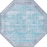 Unique Loom Timeless Matthew Machine Made Overdyed Rug Blue, Black/Ivory 7' 7" x 7' 7"