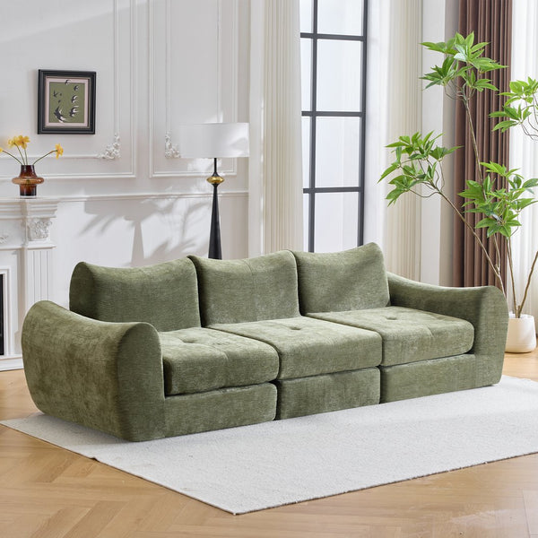 English Elm Modular Cloud Sectional Sofa Bed with Flannelette Upholstery for Flexible Living Green W1829S00075