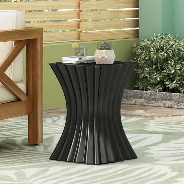 English Elm Outdoor Sculptural Wave Concrete Accent Table for Patio Pool Deck or Balcony N770P200248B
