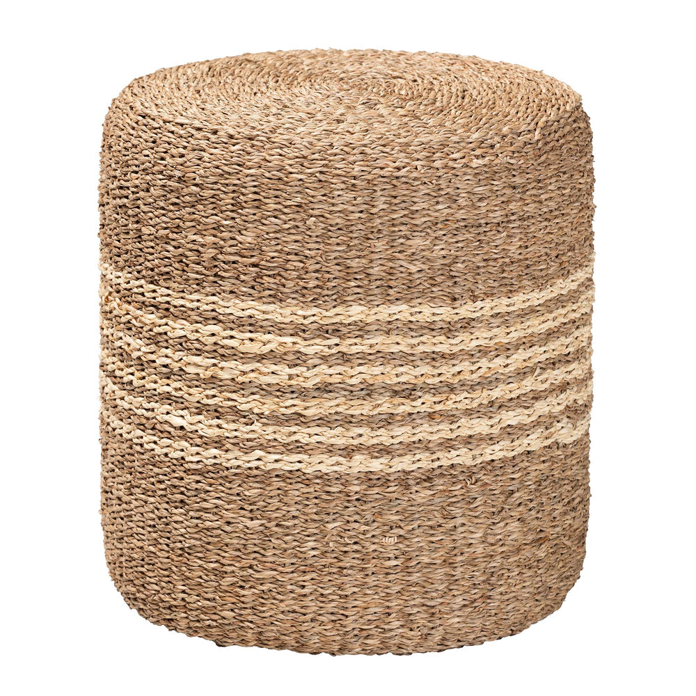 English Elm Bohemian Woven Rattan Round Footstool with Cushion for Living Room Boho Decor B2750P467704