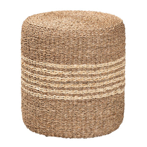 English Elm Bohemian Woven Rattan Round Footstool with Cushion for Living Room Boho Decor B2750P467704