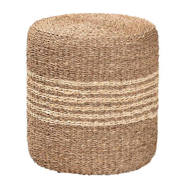 English Elm Bohemian Woven Rattan Round Footstool with Cushion for Living Room Boho Decor B2750P467704