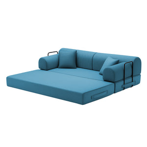 English Elm Convertible Corduroy Floor Sofa Folds Flat as Sleeper Daybed for Studio Living Sky Blue W5532P438822