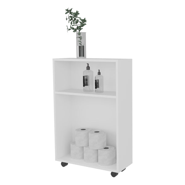 English Elm White Slim Rolling Storage Cart with Wheels, Multi-Shelf Bathroom Organizer for Toiletries and Cleaning Supplies, Durable Melamine Finish B062P380064
