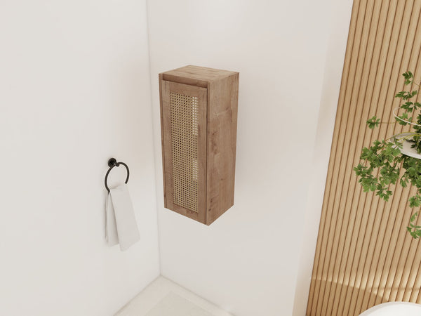 English Elm 12" Bathroom Side Cabinet Wall-Mounted, Soft-Close Hinges, Plywood, Hidden Handle, Space-Saving Storage W999P279375