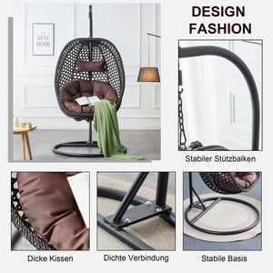 English Elm Egg Swing Chair Freestanding Woven Rattan Basket Seat with Cushion for Patio Bedroom W1512P494633