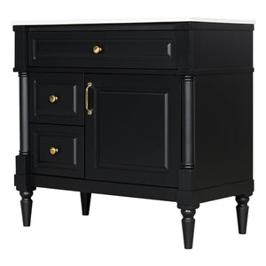 English Elm 36" Bathroom Vanity With Elegant Ceramic Sink, Adjustable Storage, And Sleek Black Finish For Modern Style N725P356064B