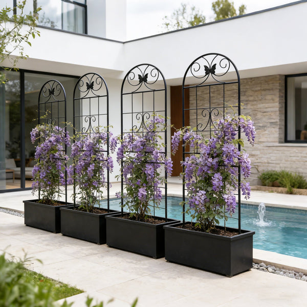 English Elm 4 Pack Powder-coated Metal Garden Trellis Panels Rustproof Climbing Plant Support Outdoor W1586P266862