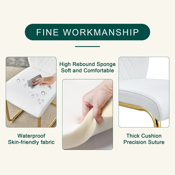 English Elm Table 5-Piece Set: Elegant White Marble Round Dining Table With Gold Legs & 4 Pu Upholstered Chairs W1151S02491-GIGA