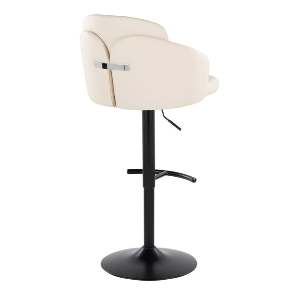 English Elm Dahlia Modern Adjustable Barstool Set Of 2 - Cream Faux Leather & Black Metal With 360° Swivel B202S00810