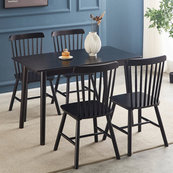 English Elm 4 Solid Wood Dining Chairs with Curved Backrests, Wide 16.5" Seats, Anti-Skid Feet, Easy-Clean Finish Black T3967P383405