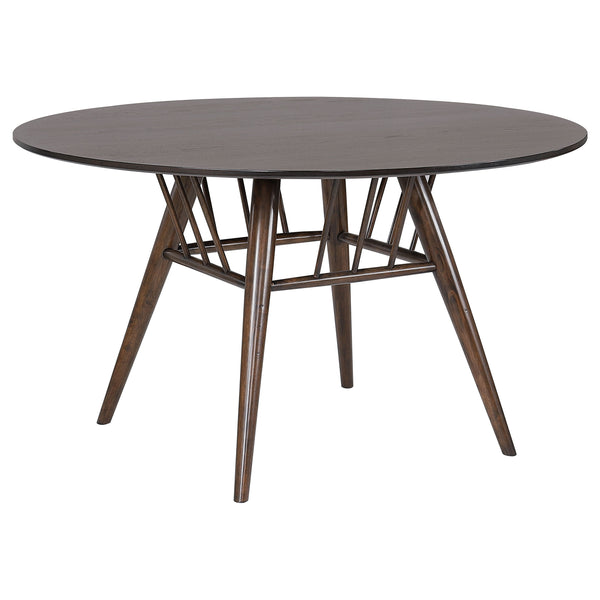 English Elm Shirley Sap Walnut Veneer Round Dining Table Seats Four with Tapered Legs B062S01491