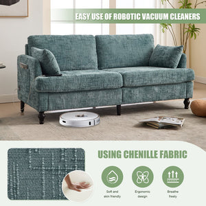 English Elm Modern chenille 2-seater sofa with LED, USB charging, storage pocket, solid wood legs, durable comfort Lake Blue W395P318545
