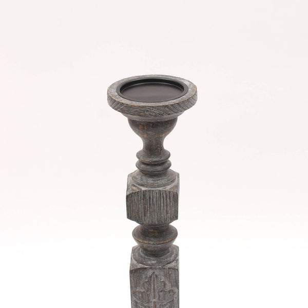 English Elm Decorative Wooden Centerpiece Candle Holder - Elegant Gray Candle Stand For Weddings & Home Décor B346P336903