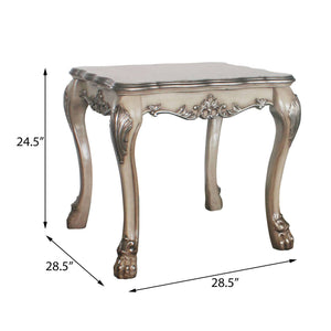 English Elm Vintage Bone White Square End Table with Carved Floral Top, Claw Feet & Scalloped Apron—Elegant Classic Accent, 24.5"H x 28.5"W x 28.5"D Vintage B062P189088