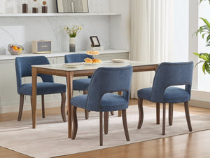 English Elm Wooden Modern Fabric Dining Chairs Set of 2 with Hollow-Out Back, Copper Nail Detail, Curved Legs Blue W1143P372914