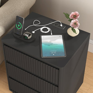 English Elm (set Set of 2 Modern End Tables with Usb-c Charging and Three Drawer Storage for Any Room Black W409P414473