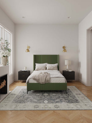 English Elm 48" Full Velvet Upholstered Bed Channel Tufted Headboard Mid-century Modern Bedroom Green B365S00157
