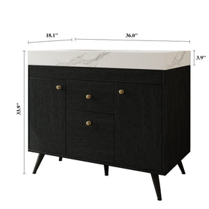 English Elm 36" Freestanding Bathroom Vanity Sintered Stone Top Ceramic Sink Stainless Steel Legs Black,Gold,White W3136S00072
