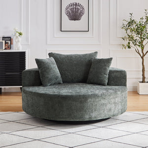 English Elm 55''L Chenille Foam Single Swivel Chair with Plush Backrest Pillow, 360° Smooth Recline for Living Room Lounge Comfort Green W834S00354