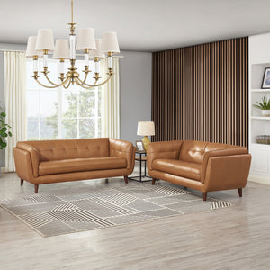 English Elm Solana Caramel Leather Loveseat Bench Seat with Pocketed Coils, Memory Foam Comfort, Durable Frame B2705P297789