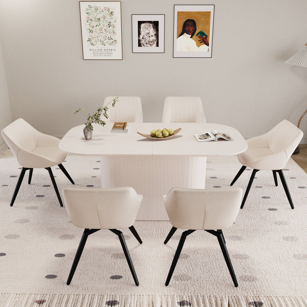 English Elm 63" Mid-century Dining Set Seats 8 Mdf Table with Pu Leather Chairs for Kitchen W2189S00876