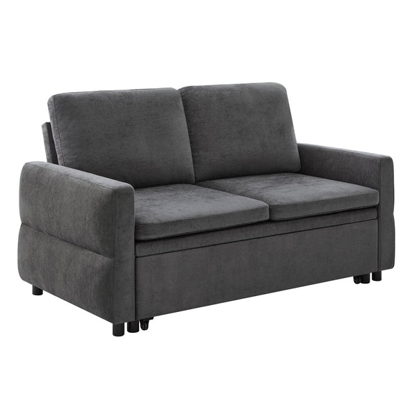 English Elm Convertible Chenille Sleeper Loveseat with Usb Ports and Reclining Backrest for Small Spaces Grey N719P390439E