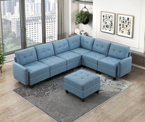 English Elm Living Room Blue Tufted Storage Ottoman with Solid Wood Frame, Foam Padding, Hidden Interior Space B011P309914