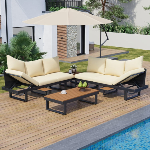 English Elm Outdoor Sectional Sofa Set - Stylish Modular Patio Seating With Adjustable Recline & Storage Solutions N719Z000170A-GIGA
