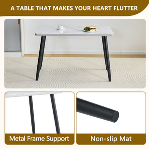 English Elm Modern Marble Look Tempered Glass Dining Table Seats Six with Tapered Black Metal Legs W1151S04621
