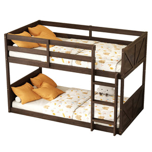 English Elm Twin Over Rubberwood Bunk Bed Convertible with Storage Drawers and Safety Rails Antique Dark Oak W504S00284