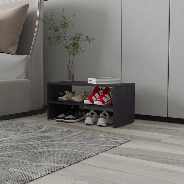 English Elm Wenge Two-Shelf Shoe Rack — Elegant Melamine Particle Board Organizer, Compact Entryway Storage Solution B062P389898