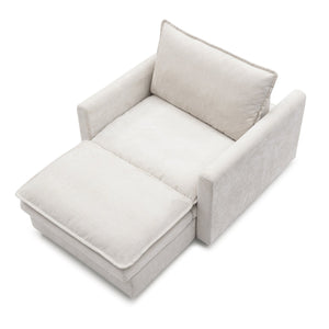 English Elm Chenille Plush Sofa Bed with Ottoman — Space-Saving Modern Single Couch, Stain-Resistant Beige Lounge (1-Seat) W1117S00278