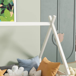 English Elm Twin Teepee Floor Bed With Guardrails - Cozy, Modern Design For Safe Independent Sleep Space W504P345776-GIGA