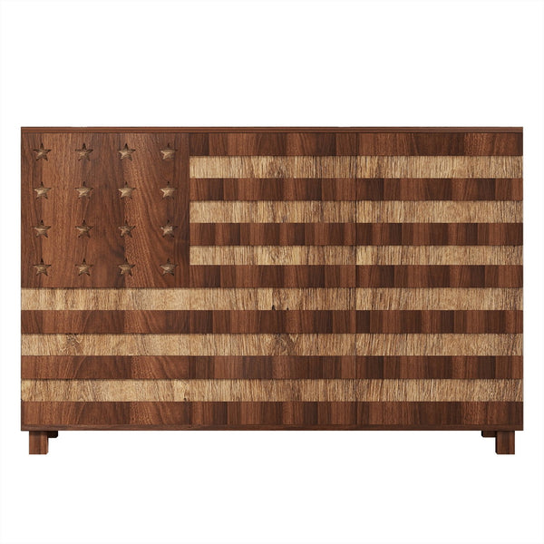 English Elm 55" Solid Walnut Buffet Sideboard Hand Carved Artisan Cabinet with Drawers and Doors W2977S00001